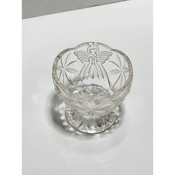 Angel Etched Lead Crystal Small 4in Pedestal Trinket Candy Bowl - Picture 5 of 7